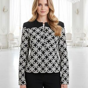 VTG ~ Peggy Jennings ~ Couture Gray & White Cashmere & Embroidered Jacket S-M